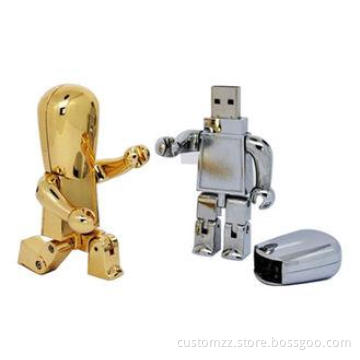 Robot Shaped Metal USB Flash Drive Gold / Silver With Full